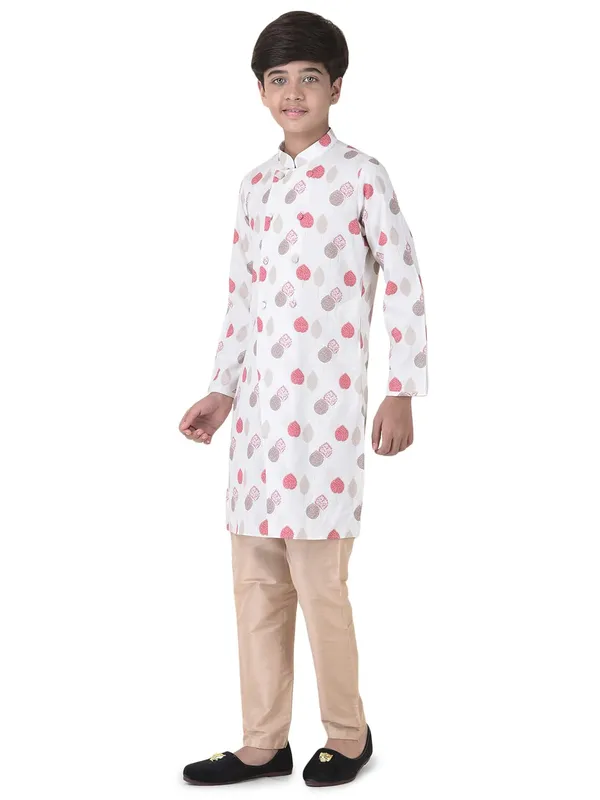 White_Cotton_Cream_Full_Sleeve_Regular_Printed_Kurta_For_Kids