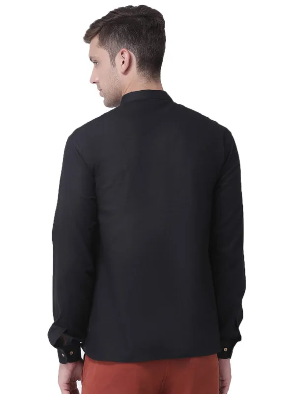 Black_Cotton_White_Full_Sleeve_Regular_Fit_Plain_Short_Kurta_For_Men