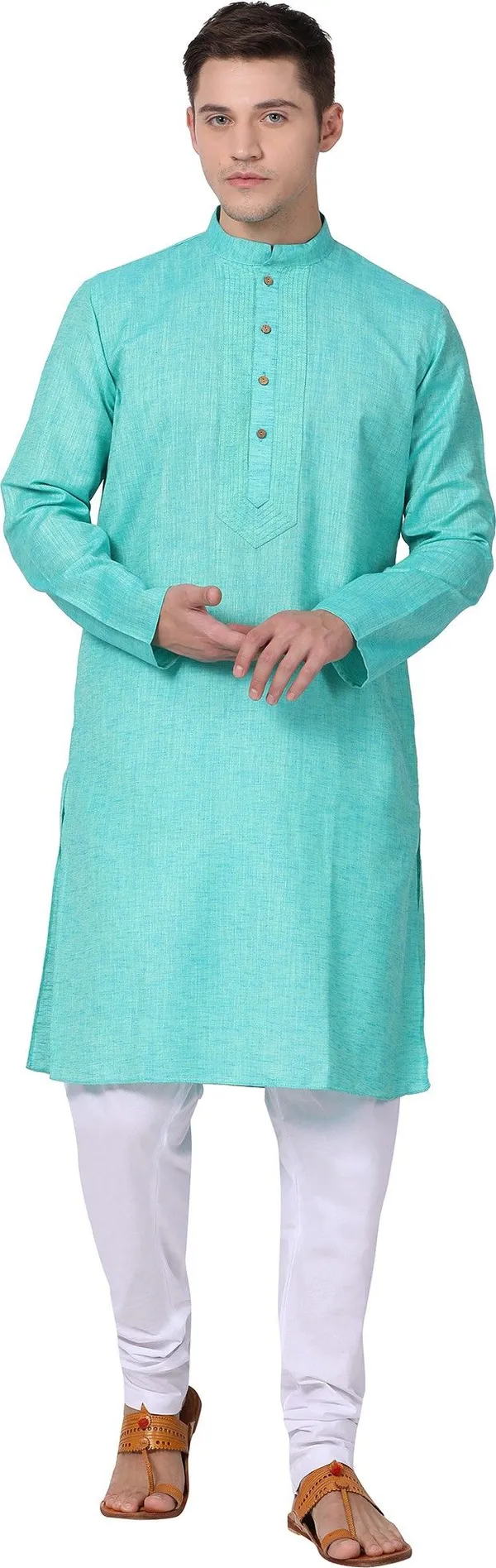 Tabard_Men_Self_Design_Straight_Kurta_(Green)