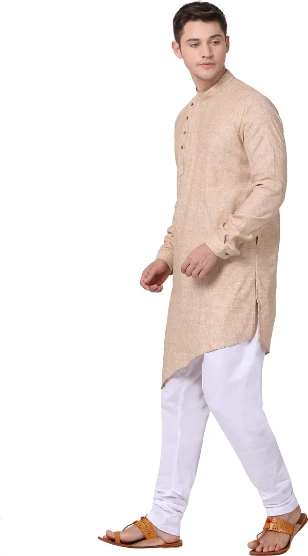 Tabard_Men_Self_Design_Asymmetric_Kurta_(Beige)