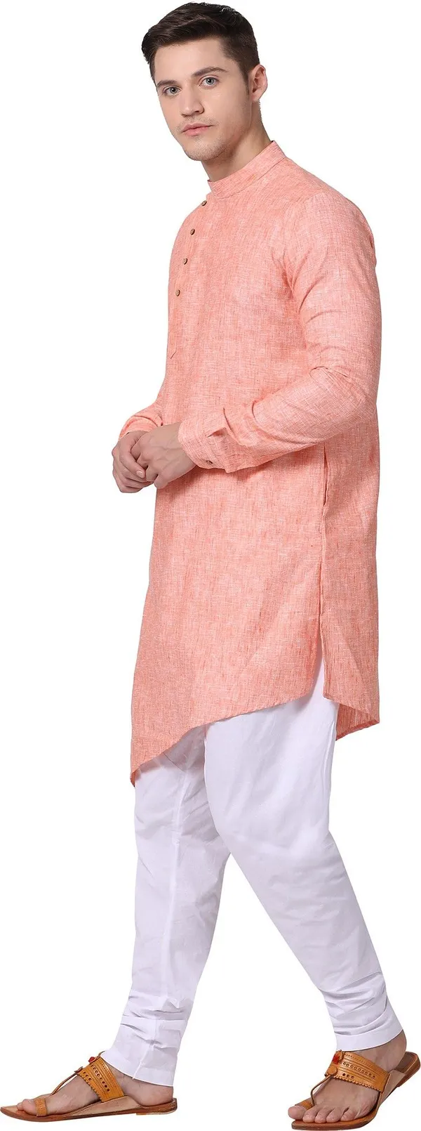 Tabard_Men_Self_Design_Asymmetric_Kurta_(Orange)