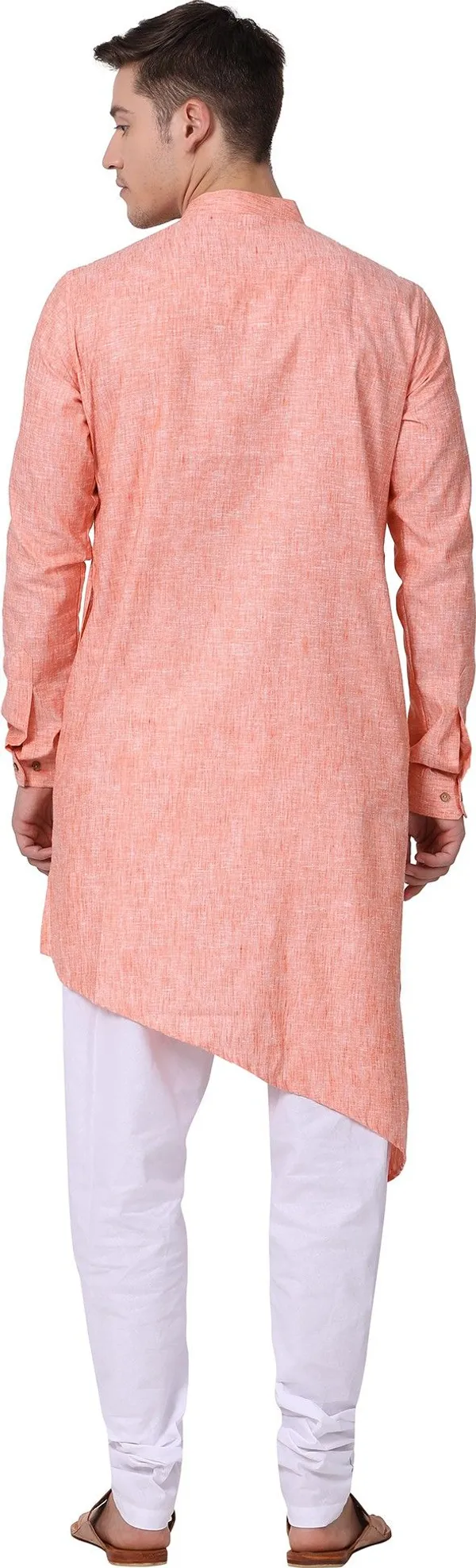 Tabard_Men_Self_Design_Asymmetric_Kurta_(Orange)