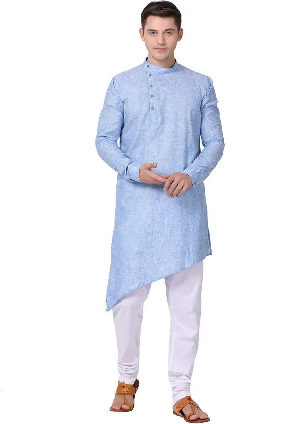 Tabard_Men_Self_Design_Asymmetric_Kurta_(Blue)