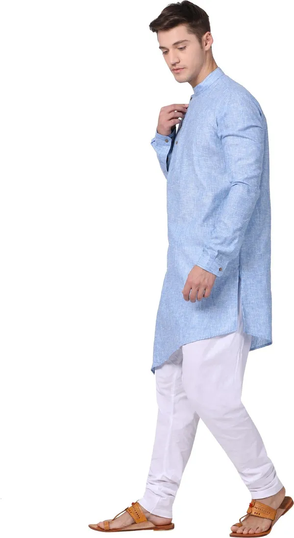 Tabard_Men_Self_Design_Asymmetric_Kurta_(Blue)