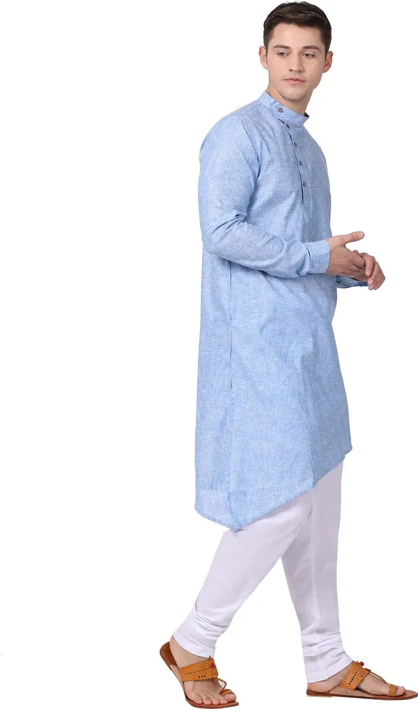Tabard_Men_Self_Design_Asymmetric_Kurta_(Blue)