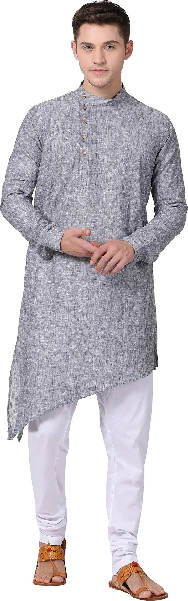 Tabard_Men_Self_Design_Asymmetric_Kurta_(Black)