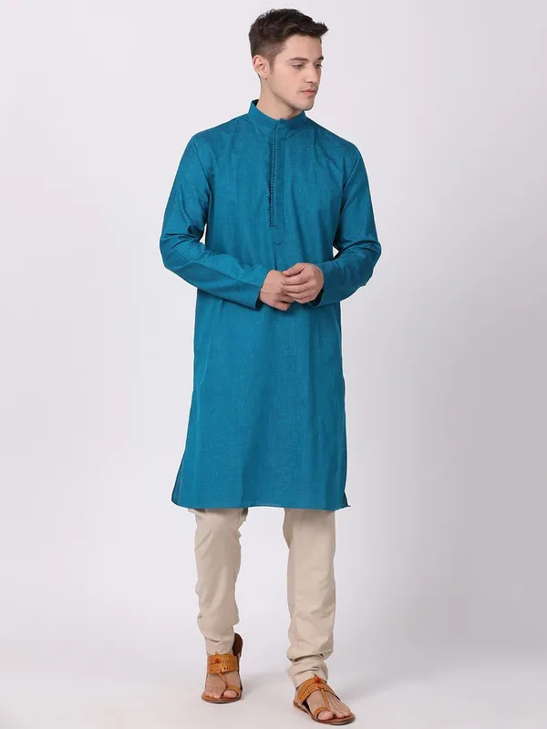Tabard_Men_Self_Design_Straight_Kurta_(Blue)