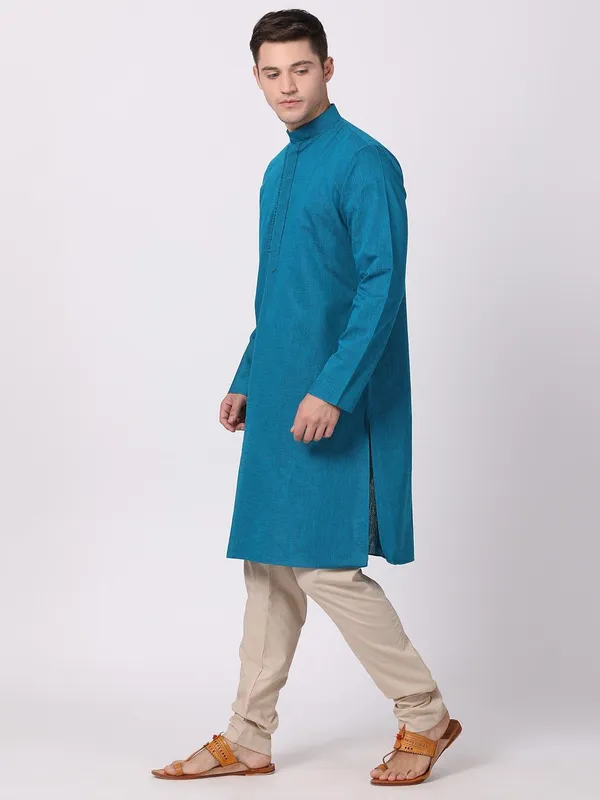 Tabard_Men_Self_Design_Straight_Kurta_(Blue)