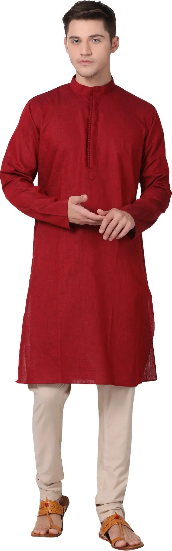 Tabard_Men_Self_Design_Straight_Kurta_(Maroon)