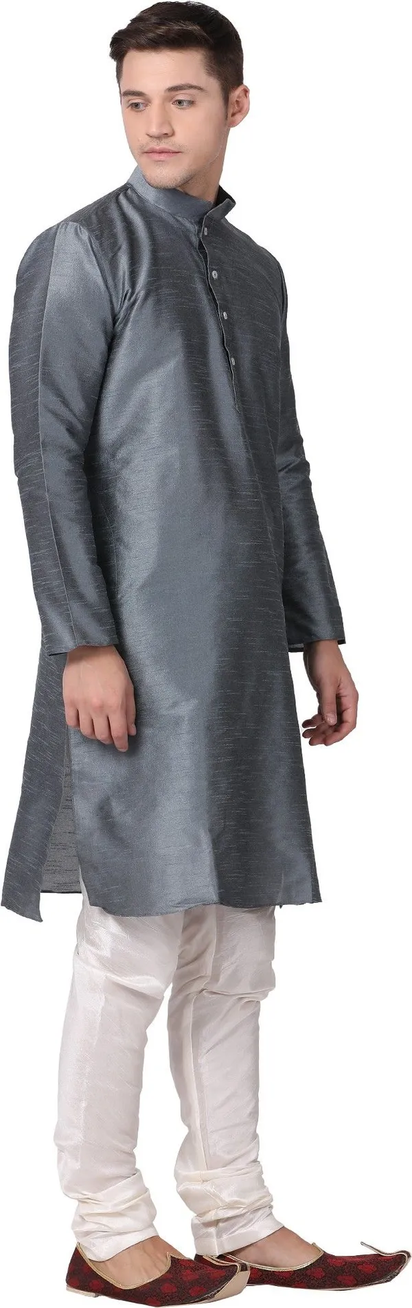 Tabard_Men_Solid_Straight_Kurta_(Silver)