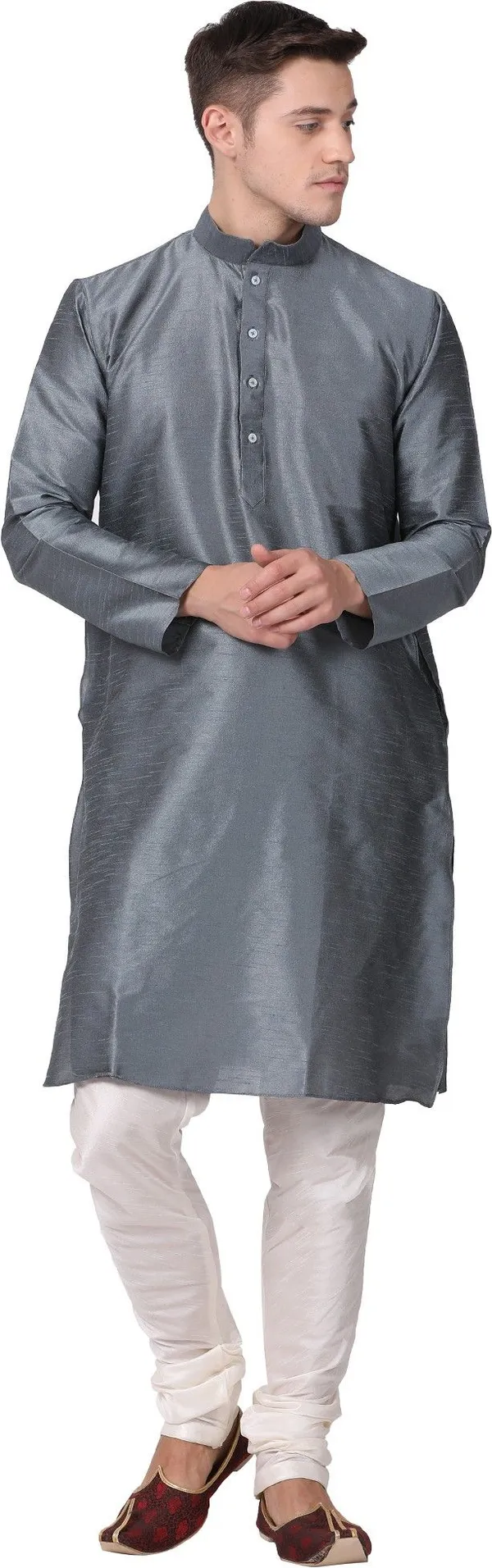 Tabard_Men_Solid_Straight_Kurta_(Silver)