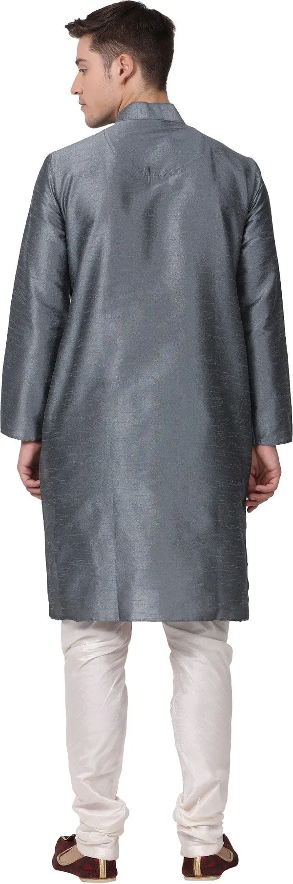 Tabard_Men_Solid_Straight_Kurta_(Silver)
