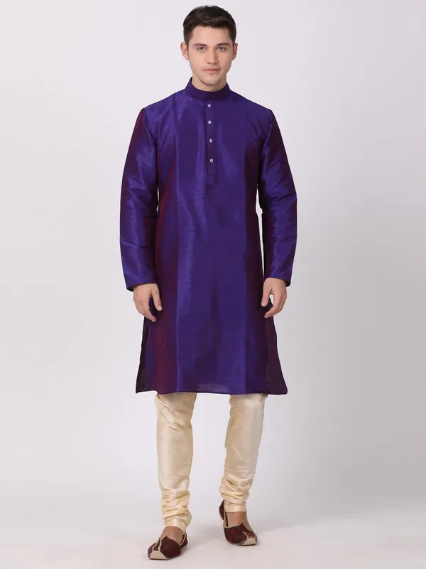 Tabard_Men_Solid_Straight_Kurta_(Purple)