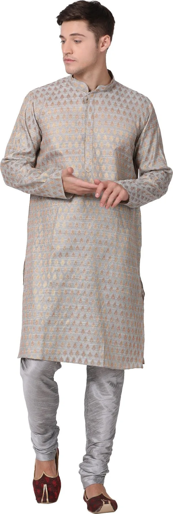 Tabard_Men_Self_Design_Straight_Kurta_(Silver)