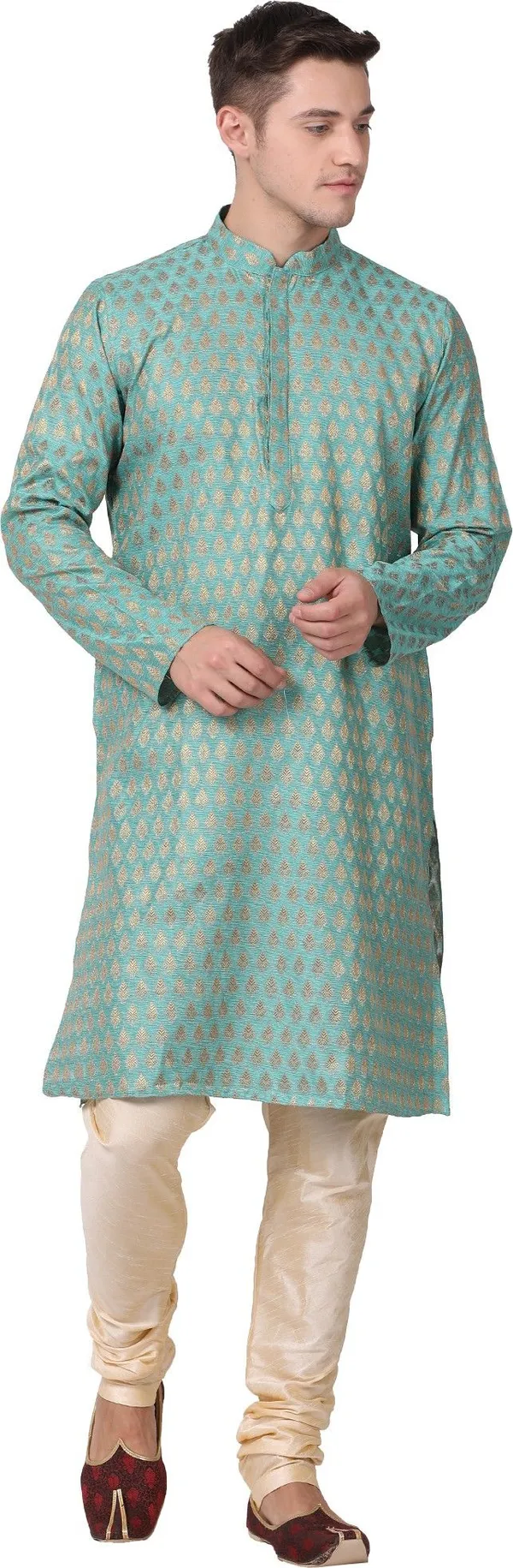 Tabard_Men_Self_Design_Straight_Kurta_(Green)