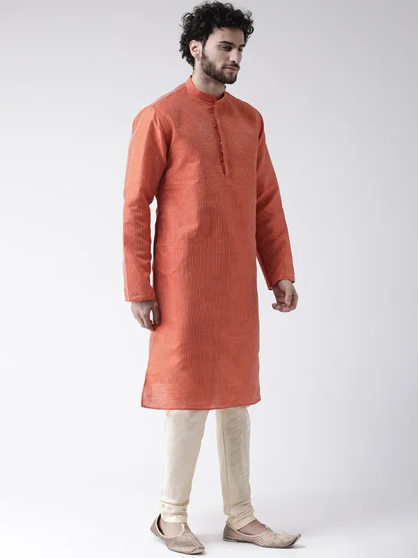 Tabard_Men_Striped_Straight_Kurta_(Orange)