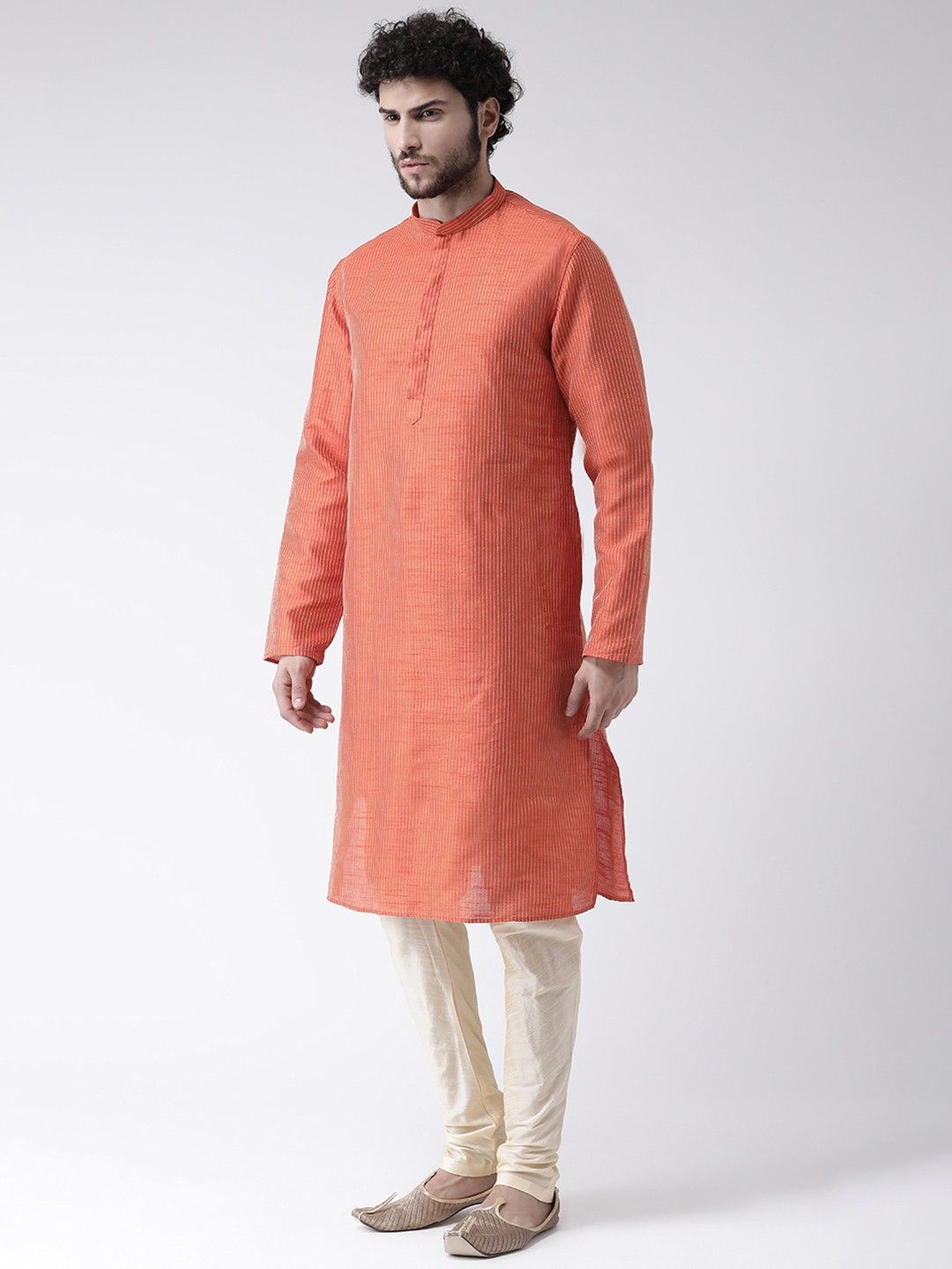 Tabard_Men_Striped_Straight_Kurta_(Orange)