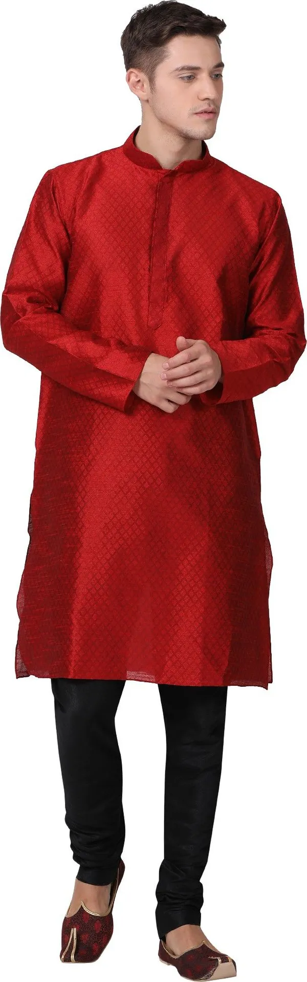 Tabard_Men_Self_Design_Straight_Kurta_(Red)