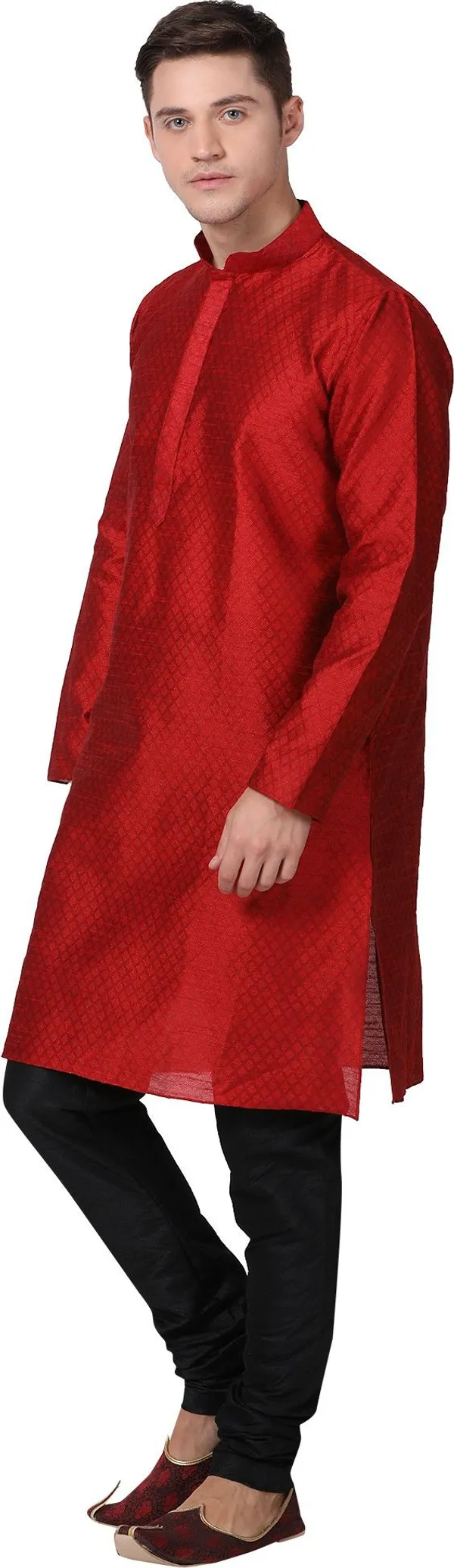 Tabard_Men_Self_Design_Straight_Kurta_(Red)