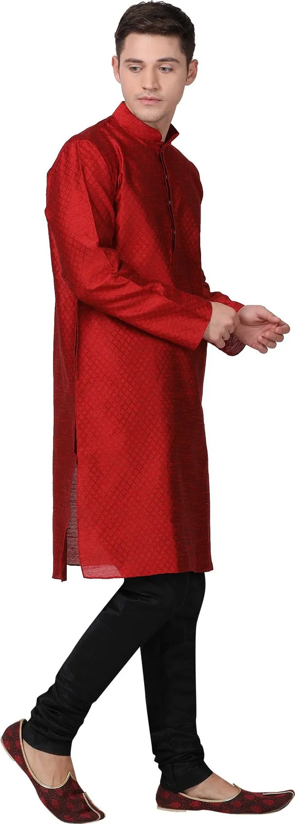 Tabard_Men_Self_Design_Straight_Kurta_(Red)