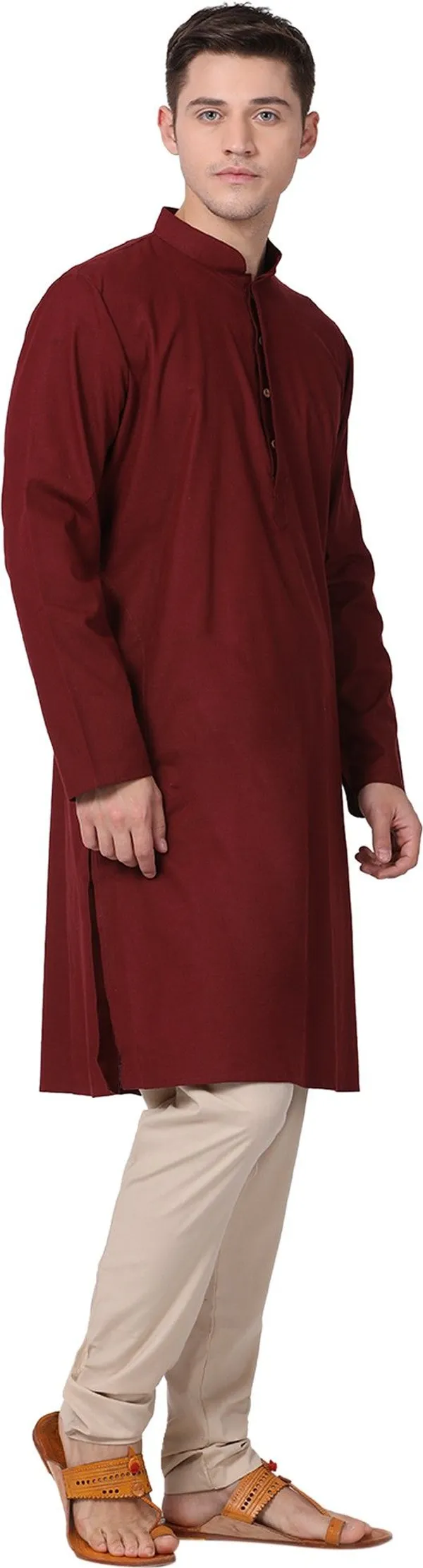 Tabard_Men_Solid_Straight_Kurta_(Maroon)