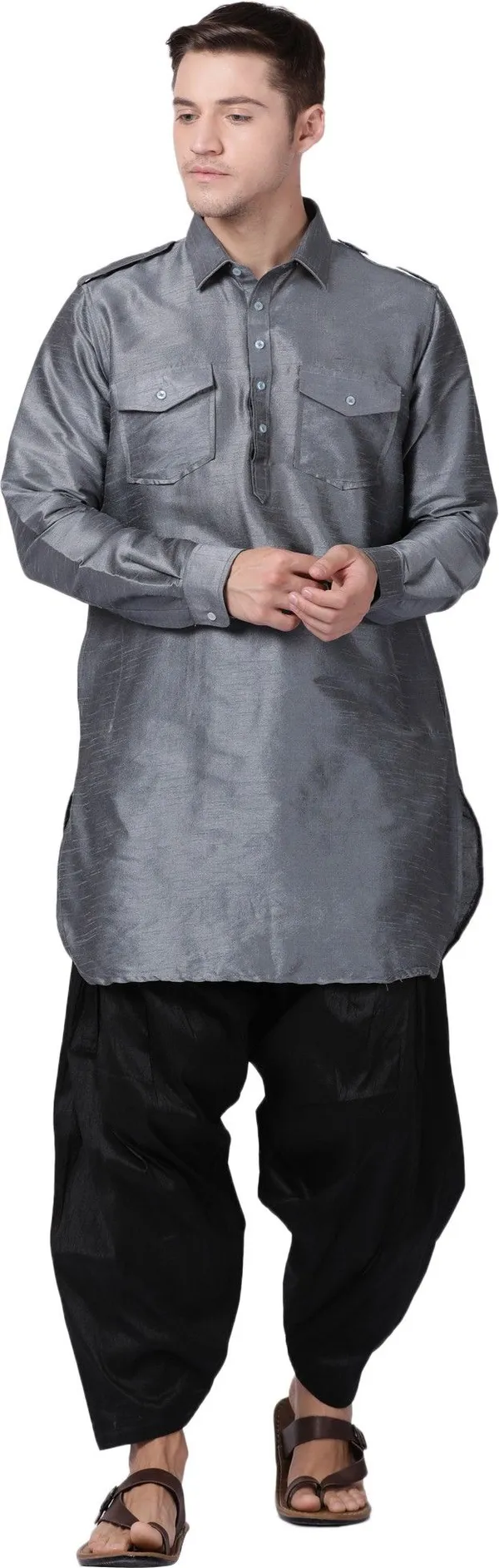 Tabard_Men_Self_Design_Pathani_Kurta_(Grey)
