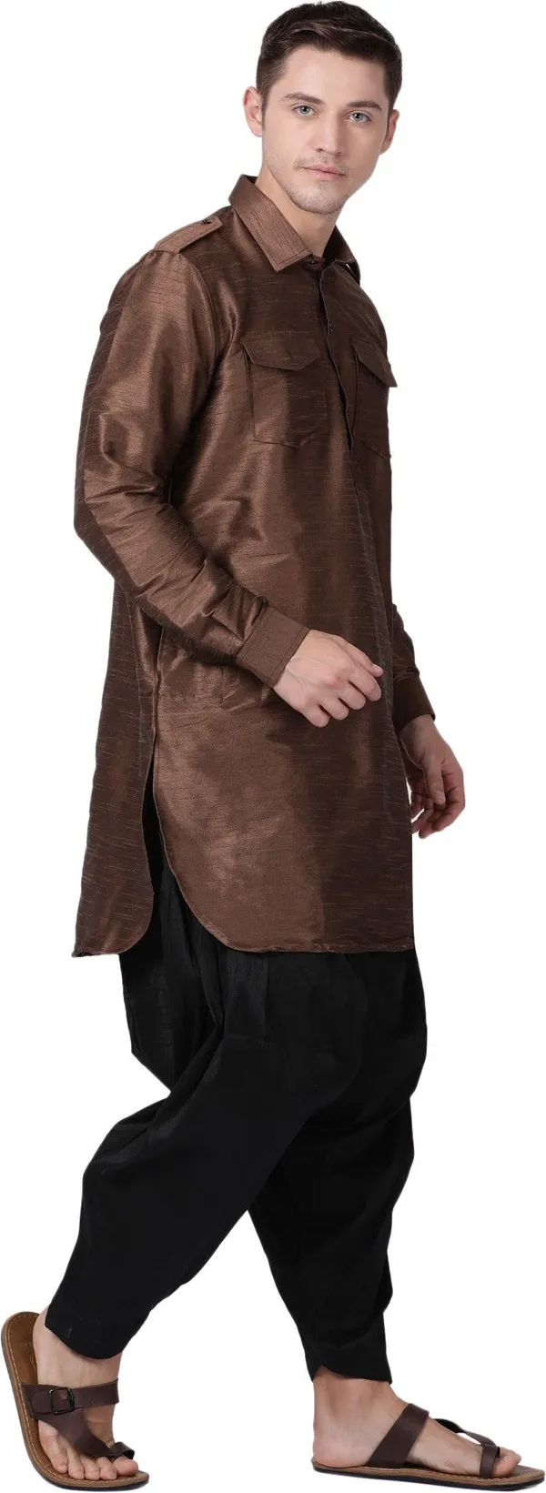 Tabard_Men_Self_Design_Pathani_Kurta_(Brown)