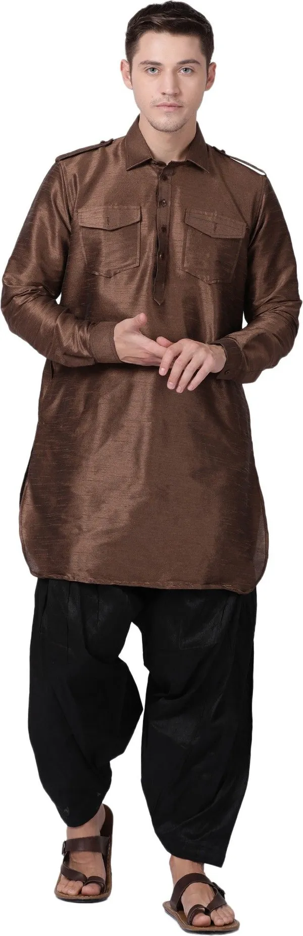 Tabard_Men_Self_Design_Pathani_Kurta_(Brown)