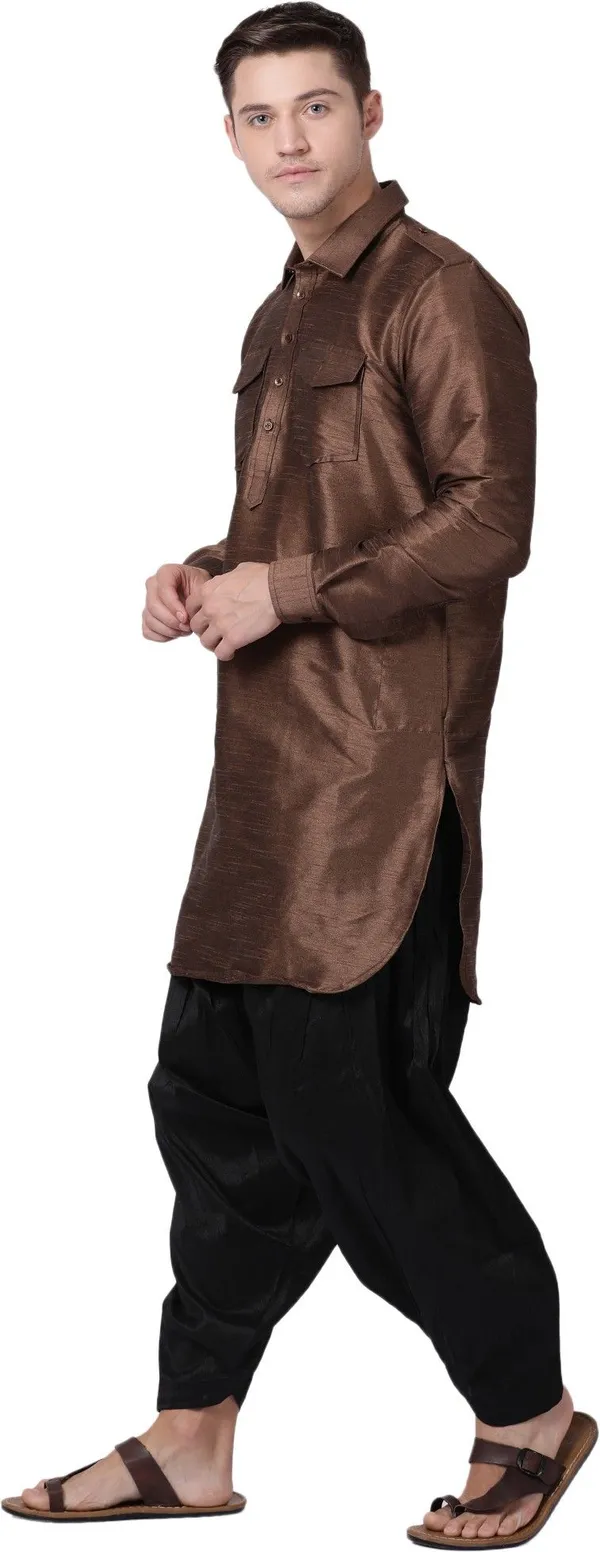 Tabard_Men_Self_Design_Pathani_Kurta_(Brown)