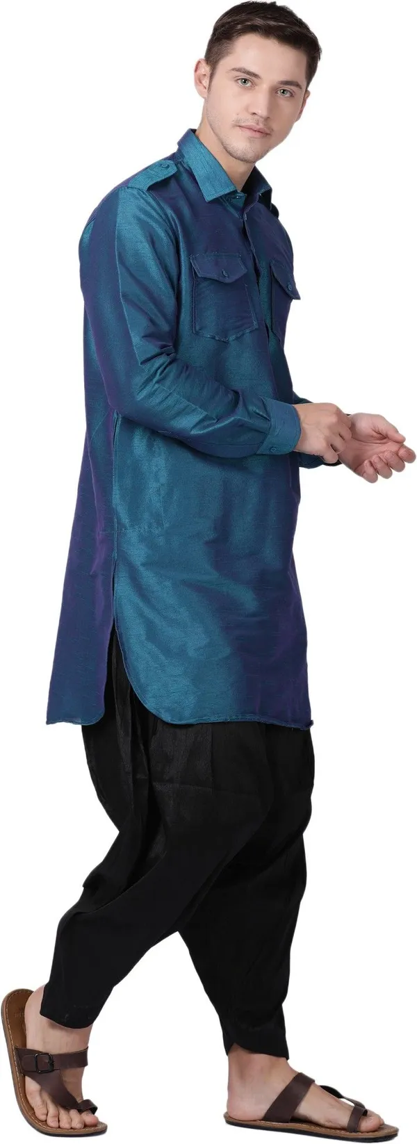 Tabard_Men_Self_Design_Pathani_Kurta_(Blue)