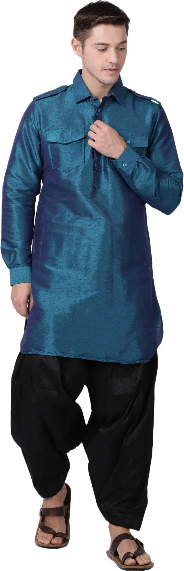 Tabard_Men_Self_Design_Pathani_Kurta_(Blue)
