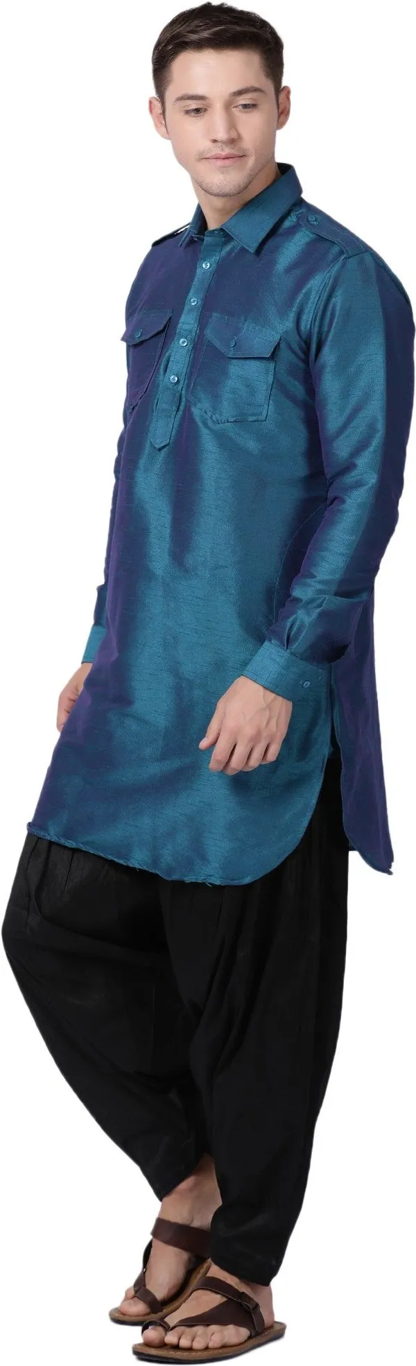 Tabard_Men_Self_Design_Pathani_Kurta_(Blue)