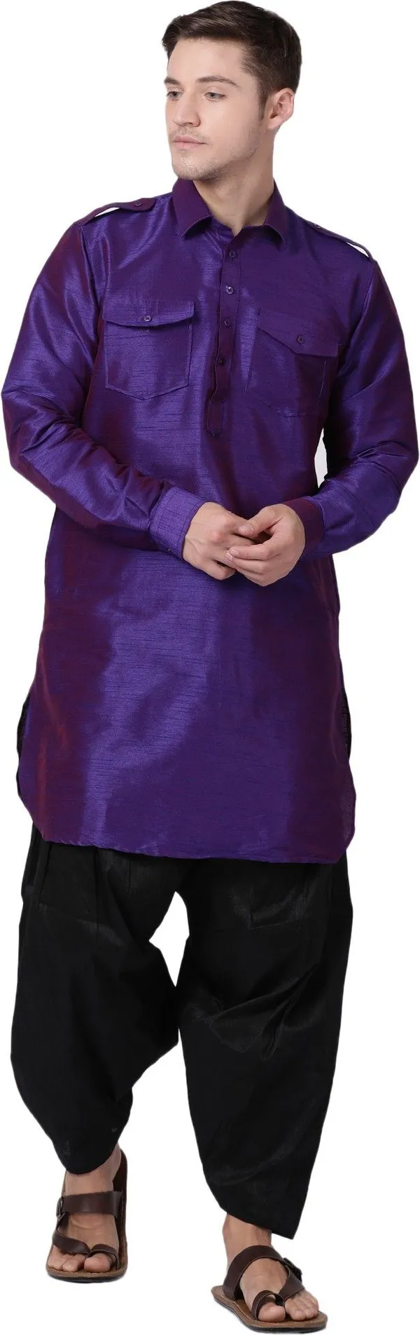 Tabard_Men_Self_Design_Pathani_Kurta_(Purple)