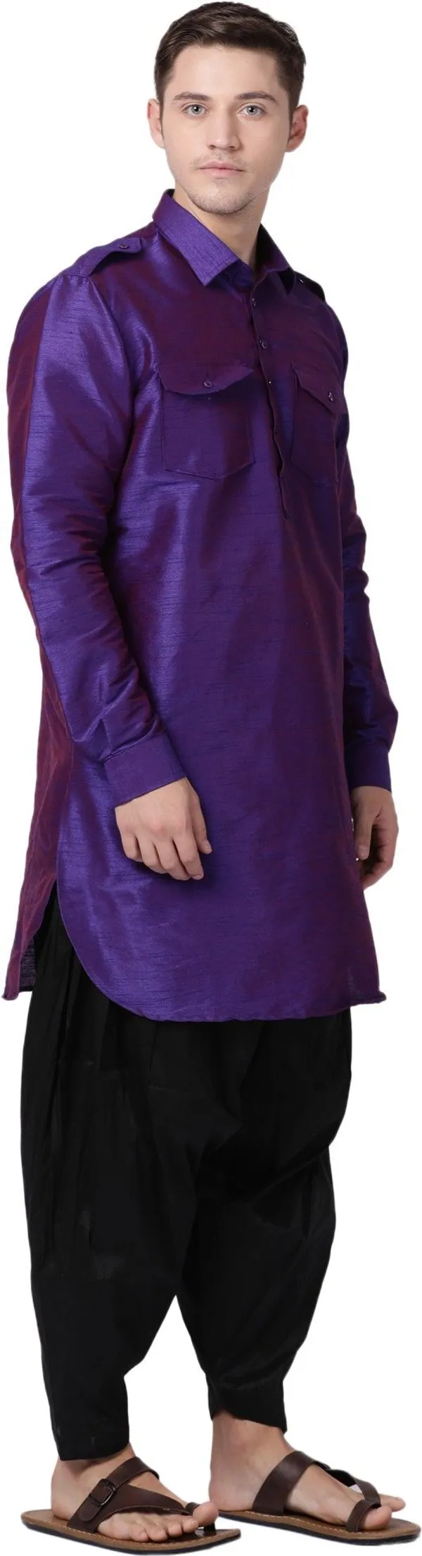 Tabard_Men_Self_Design_Pathani_Kurta_(Purple)