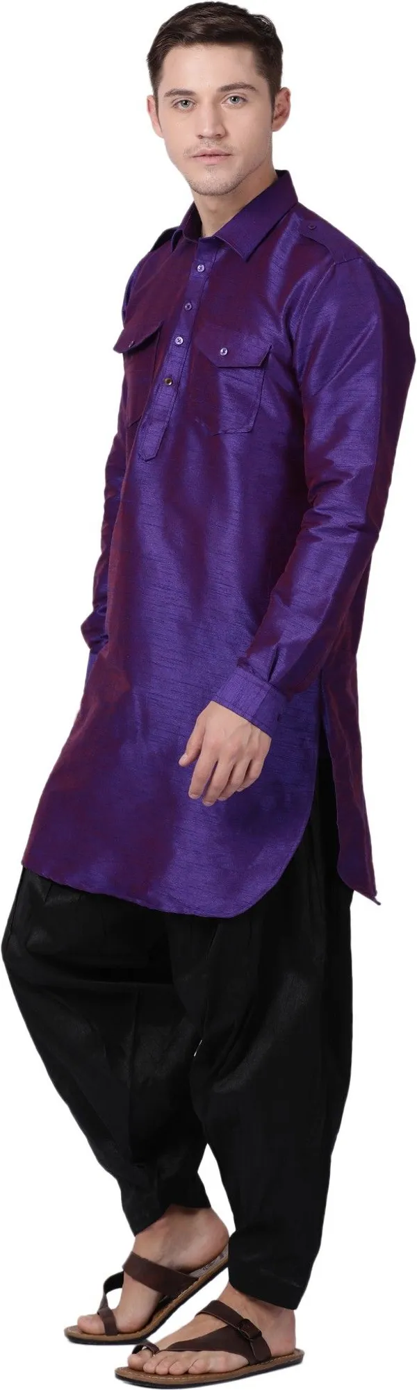 Tabard_Men_Self_Design_Pathani_Kurta_(Purple)