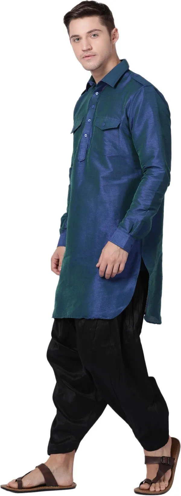 Tabard_Men_Self_Design_Pathani_Kurta_(Blue)