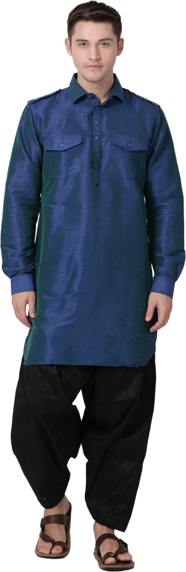 Tabard_Men_Self_Design_Pathani_Kurta_(Blue)