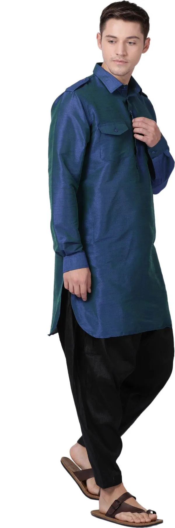 Tabard_Men_Self_Design_Pathani_Kurta_(Blue)