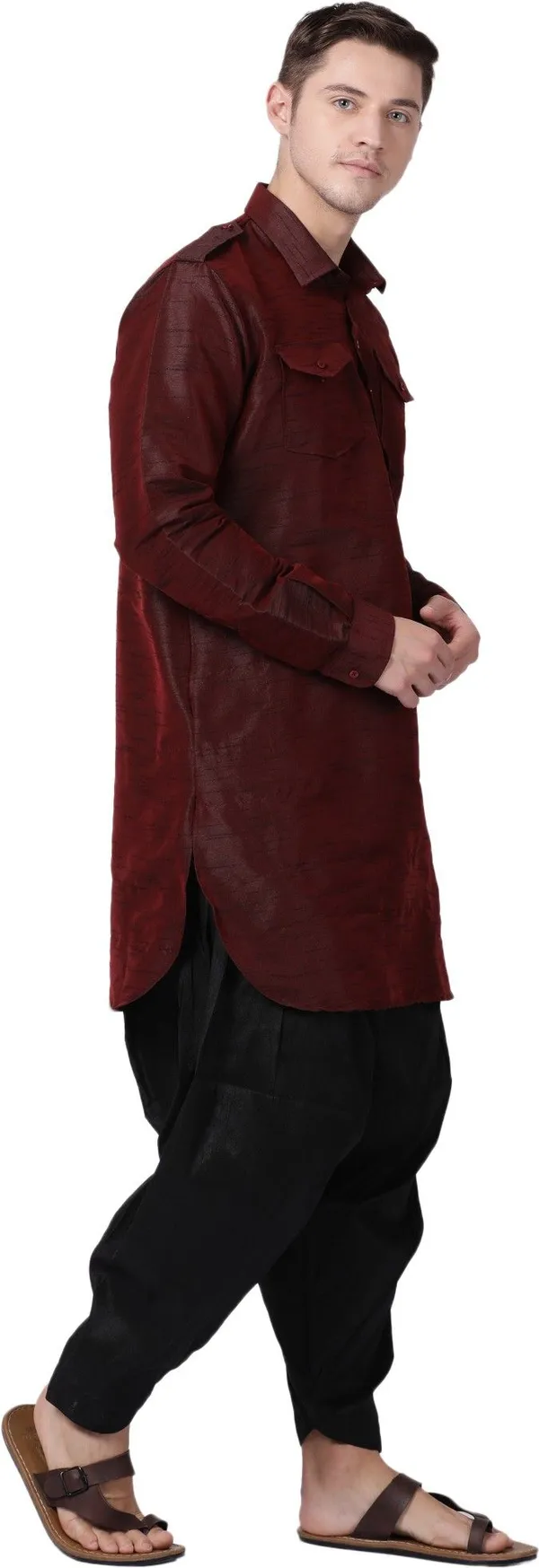 Tabard_Men_Self_Design_Pathani_Kurta_(Maroon)