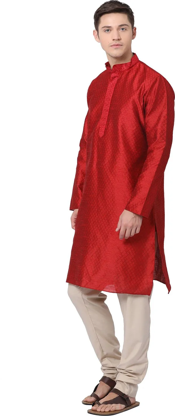 Tabard_Men_Self_Design_Straight_Kurta_(Red)