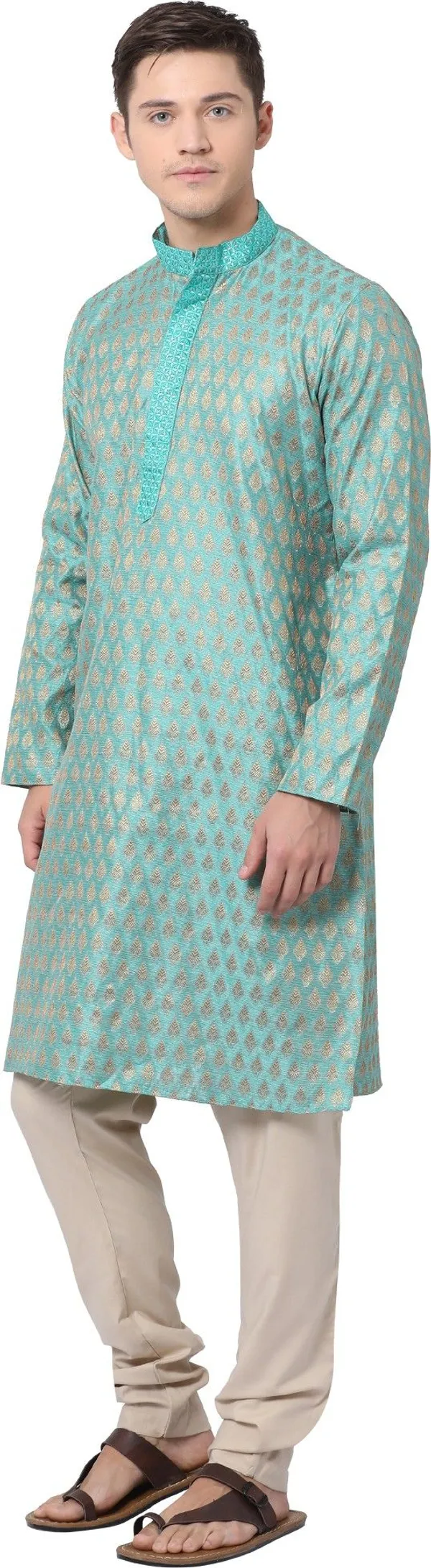 Tabard_Men_Self_Design_Straight_Kurta_(Green,_Gold)