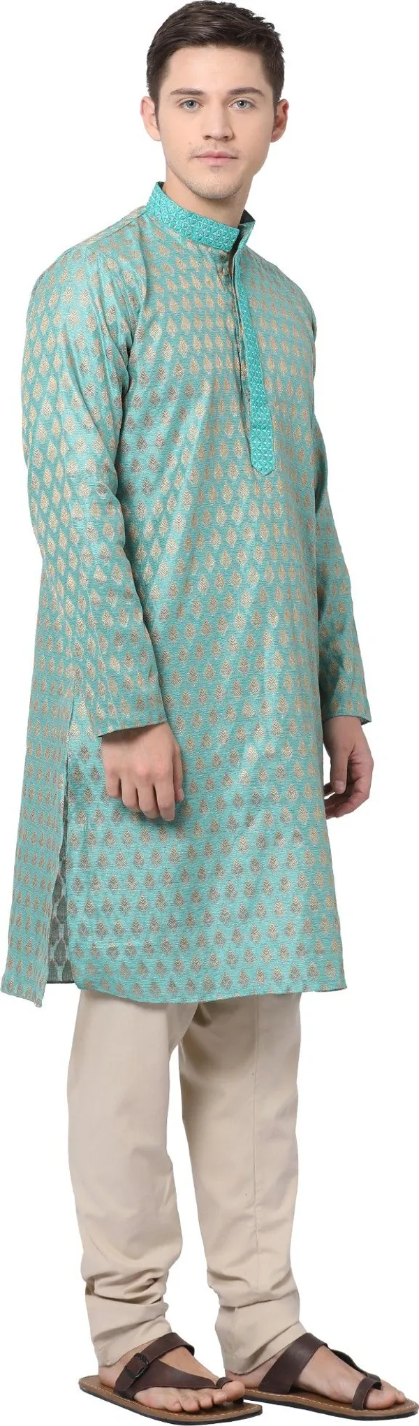 Tabard_Men_Self_Design_Straight_Kurta_(Green,_Gold)