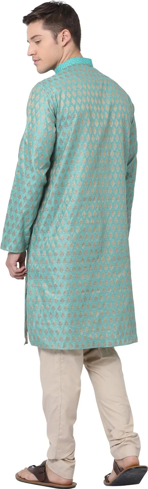 Tabard_Men_Self_Design_Straight_Kurta_(Green,_Gold)