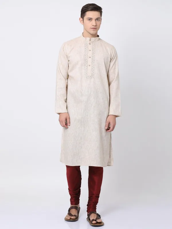 Tabard_Men_Printed_Straight_Kurta_(Beige)