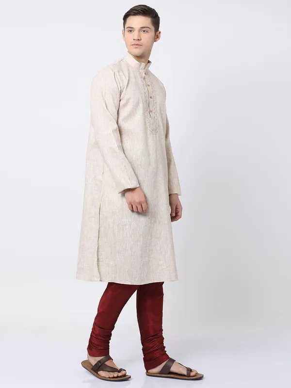 Tabard_Men_Printed_Straight_Kurta_(Beige)
