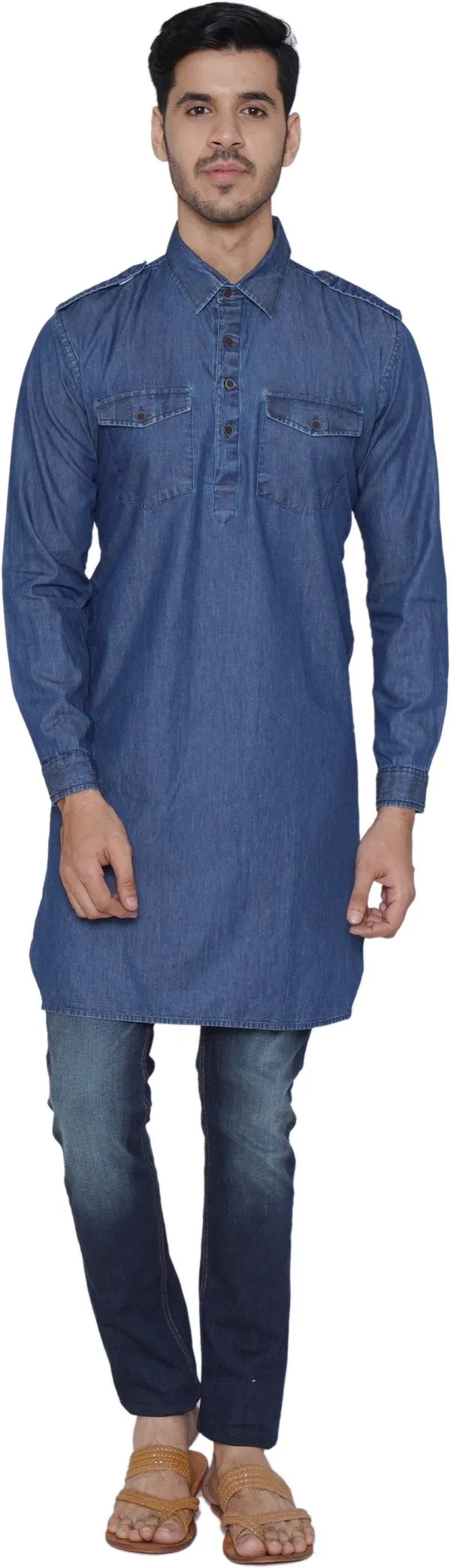 Tabard_Men_Solid_Straight_Kurta_(Blue)