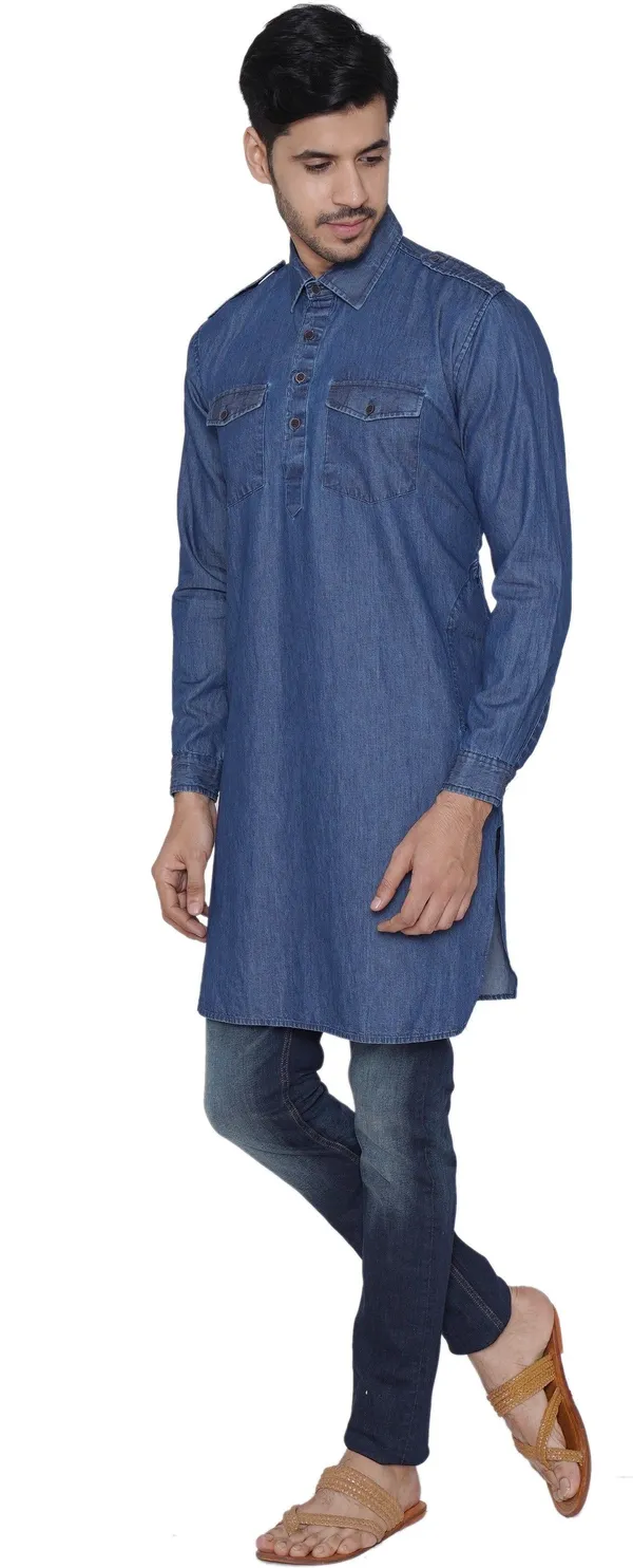 Tabard_Men_Solid_Straight_Kurta_(Blue)