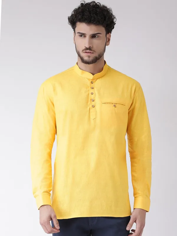 Tabard_Men_Solid_Straight_Kurta_(Yellow)