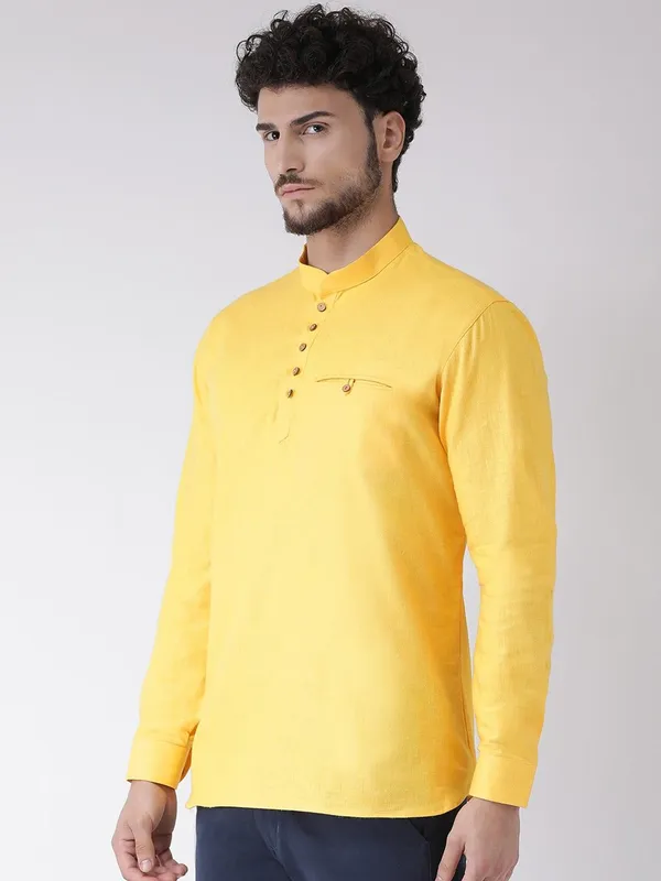 Tabard_Men_Solid_Straight_Kurta_(Yellow)