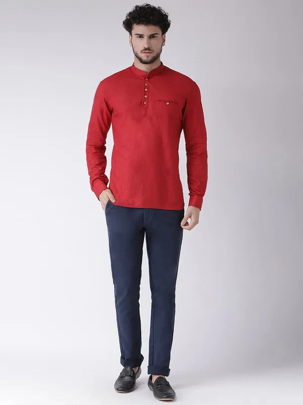 Tabard_Men_Solid_Straight_Kurta_(Red)